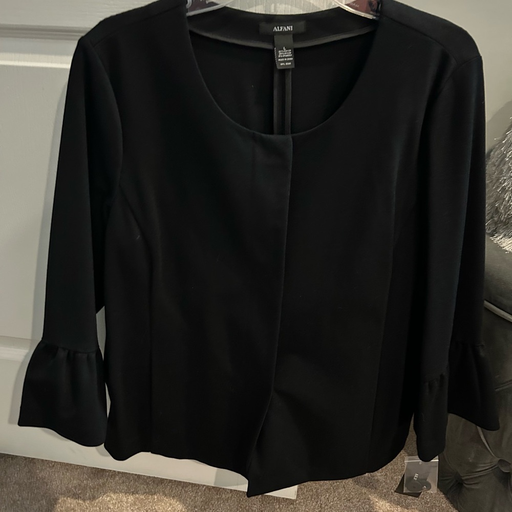 NWT New Alfani Black Ponte Knit Bell Sleeve Jacket sz. Large